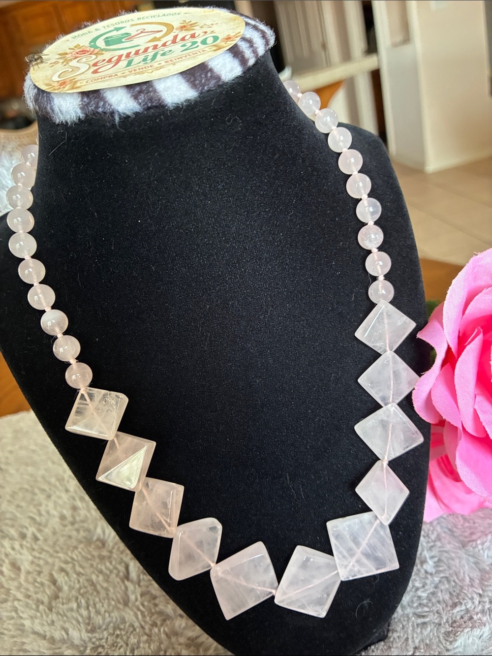 Rose Quartz Geometric Beaded Necklace - Women Jewelry